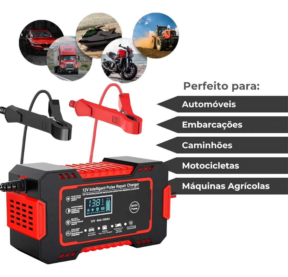 Carregador de Bateria 12v Bivolt Inteligente