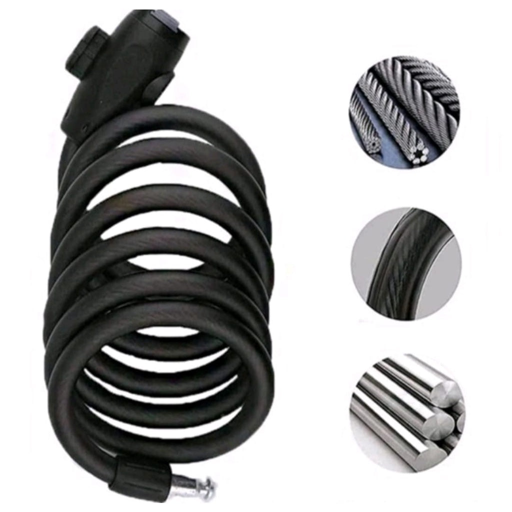 Trava Cabo Aço Espiral Cadeado Segurança Bike Moto + Pezinho