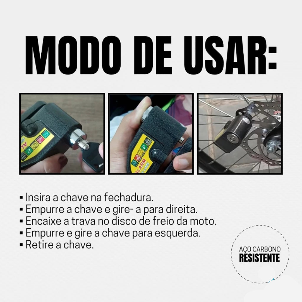 Cadeado Anti Furto - DiskLock Pro - Reforçado Com Alarme Sonoro