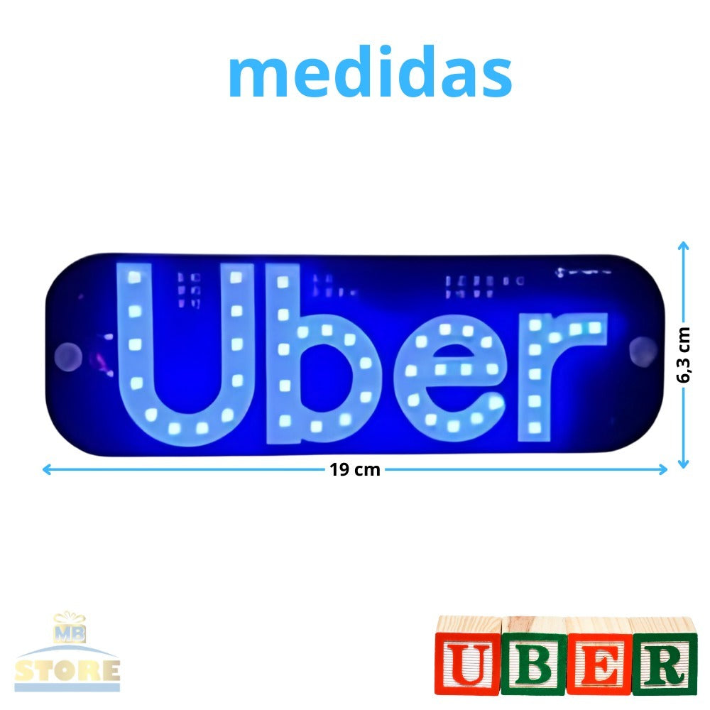 Placa Uber Letreiro para Carro Iluminação 3 Cores com Ventosa Para-Brisa USB com Botão Liga e Desliga