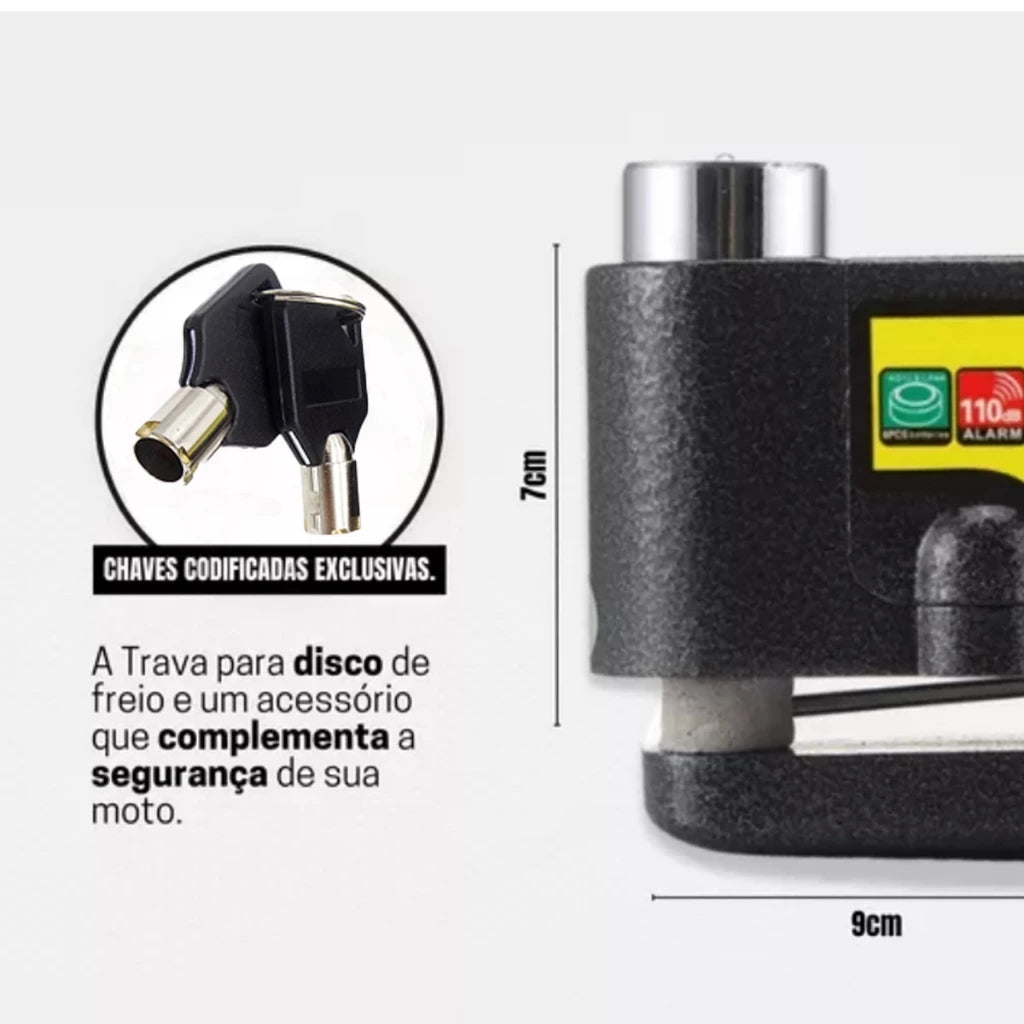 Cadeado Anti Furto - DiskLock Pro - Reforçado Com Alarme Sonoro