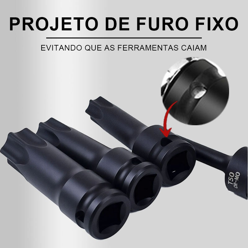 Kit Jogo Soquete Impacto Torx 30 À 70 - 1/2'' 8 Peças T30-T80