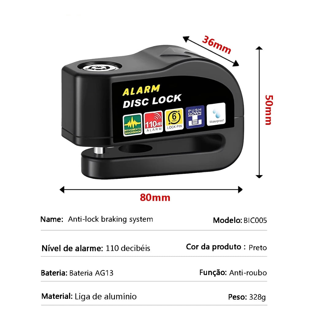 Cadeado Anti Furto - DiskLock Pro - Reforçado Com Alarme Sonoro