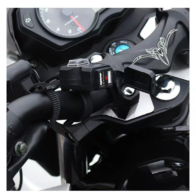 Carregador Guidão Moto 12V Porta USB Dupla Turbo Power - AMZ