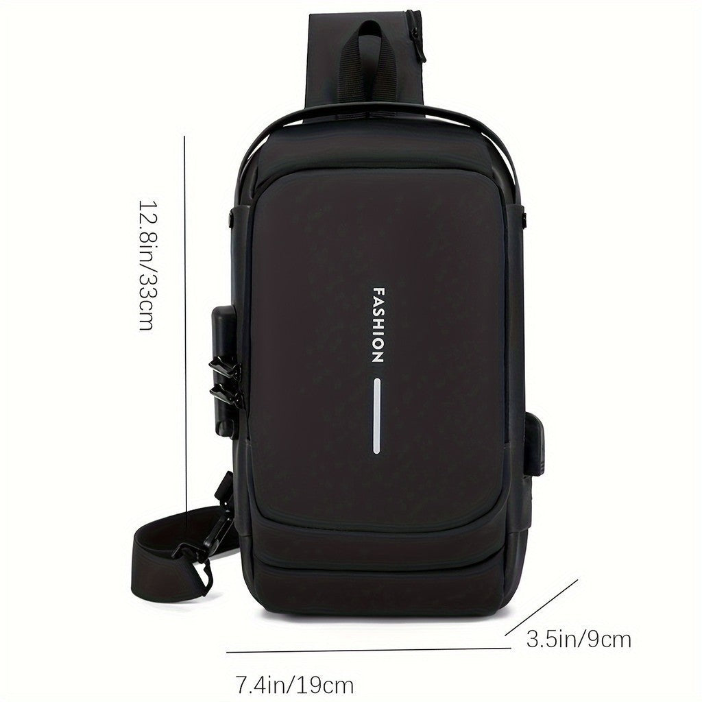 Mochila De Peito Masculina À Prova D'Água Com Trava e USB - AMZ