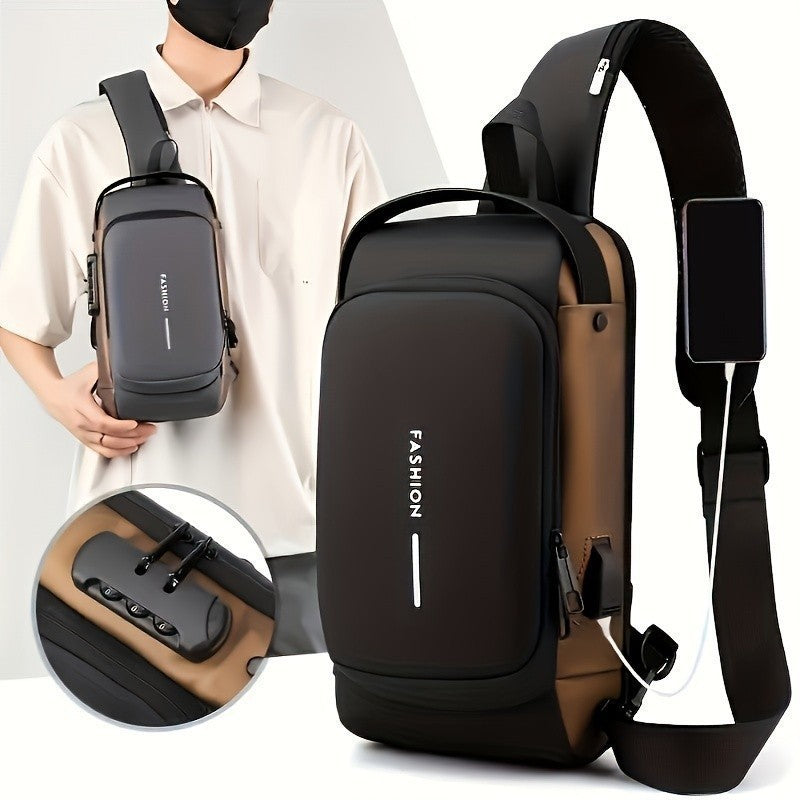 Mochila De Peito Masculina À Prova D'Água Com Trava e USB - AMZ