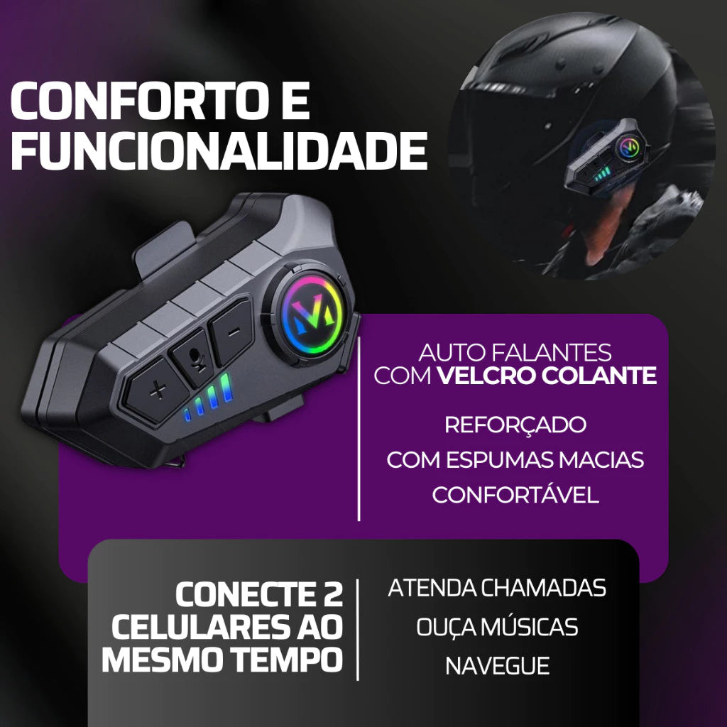 Fone de Ouvido para Capacete - Chamadas Mãos Livres