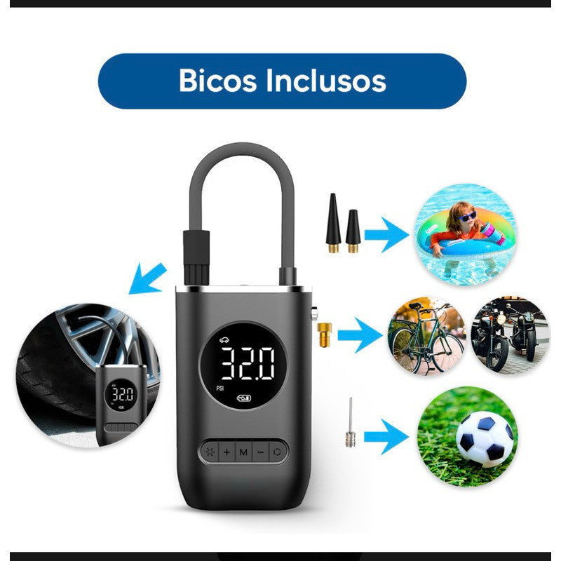 Compressor Ar Elétrico Digital Portátil Inflador Pneus 150 PSI