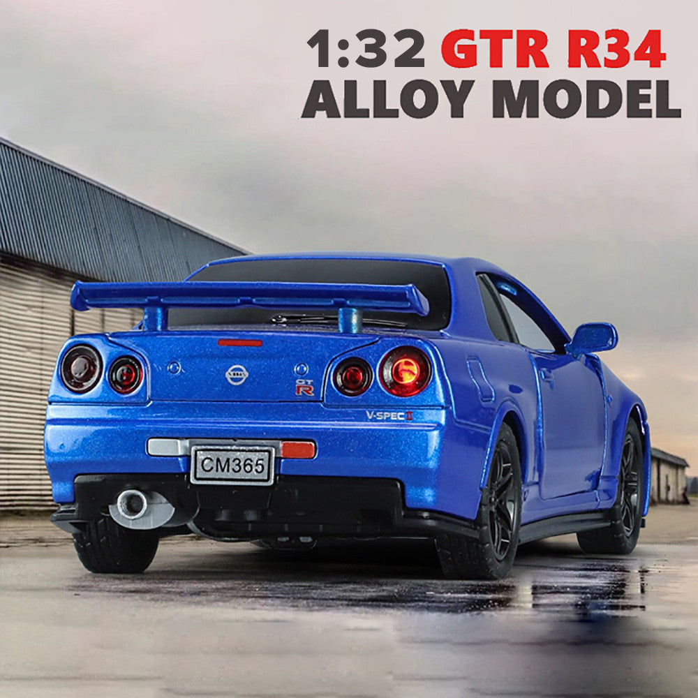 Nissan GTR R34 1:32 Diecast Liga Som Luz Portas Abríveis | AMZ Para Você