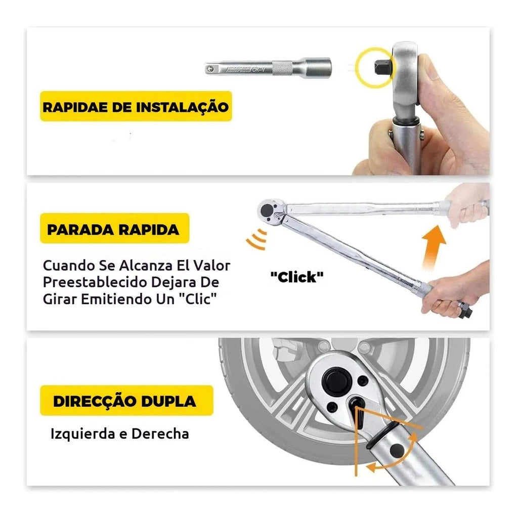 Torquímetro Estalo Click Para Soquete 12 pol 28-210 Nm 2,8 a 21Kg