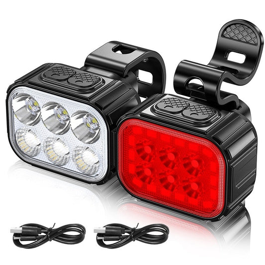 Kit Farol + Lanterna Traseira Bike 6 Led Recarregável USB EC6906