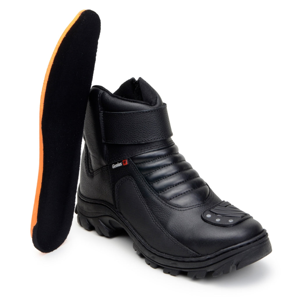Bota Motociclista Couro Legítimo Palmilha Gel Sola Borracha - AMZ