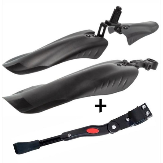 Kit Paralama Bike 3 Peças Preto Regulável + Descanso Lateral Pezinho
