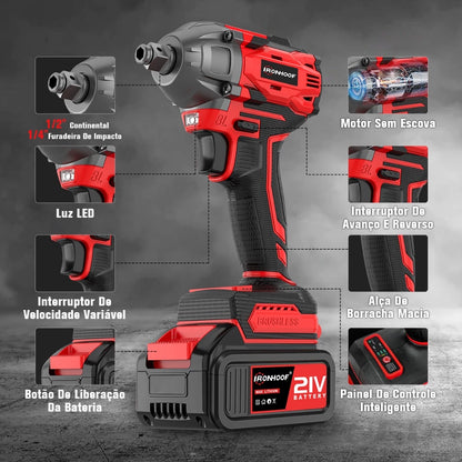 Chave de Impacto Com Led 520 N·m 21V - Chave Torque 2 Bateria