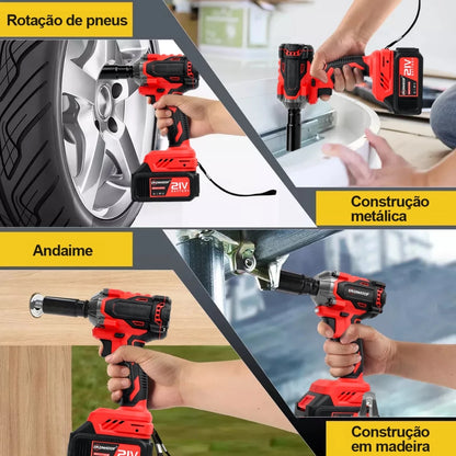 Chave de Impacto Com Led 520 N·m 21V - Chave Torque 2 Bateria