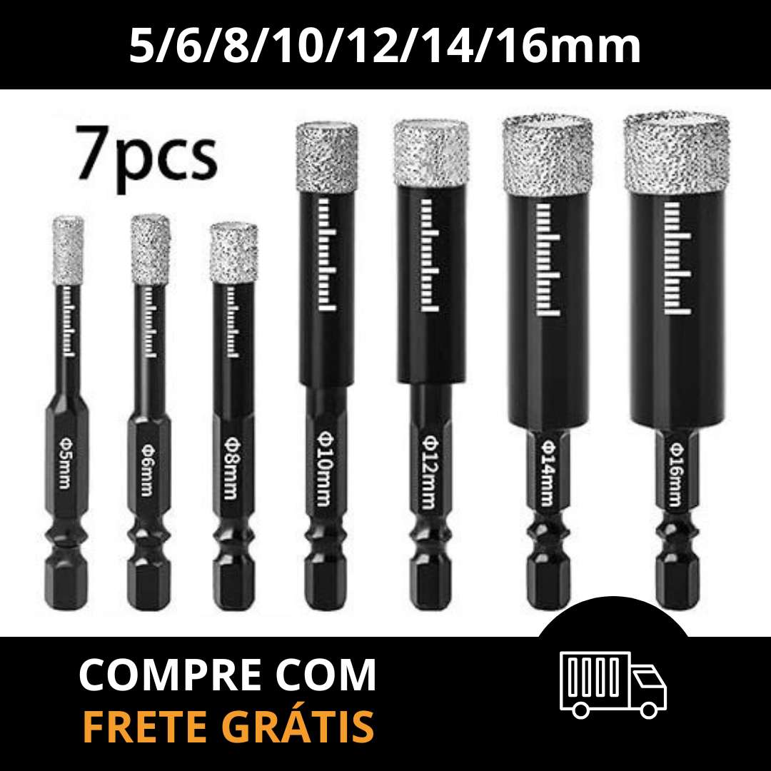 Broca Diamantada Multiuso - KIT com 7 Brocas (5/6/8/10/12/14/16mm)