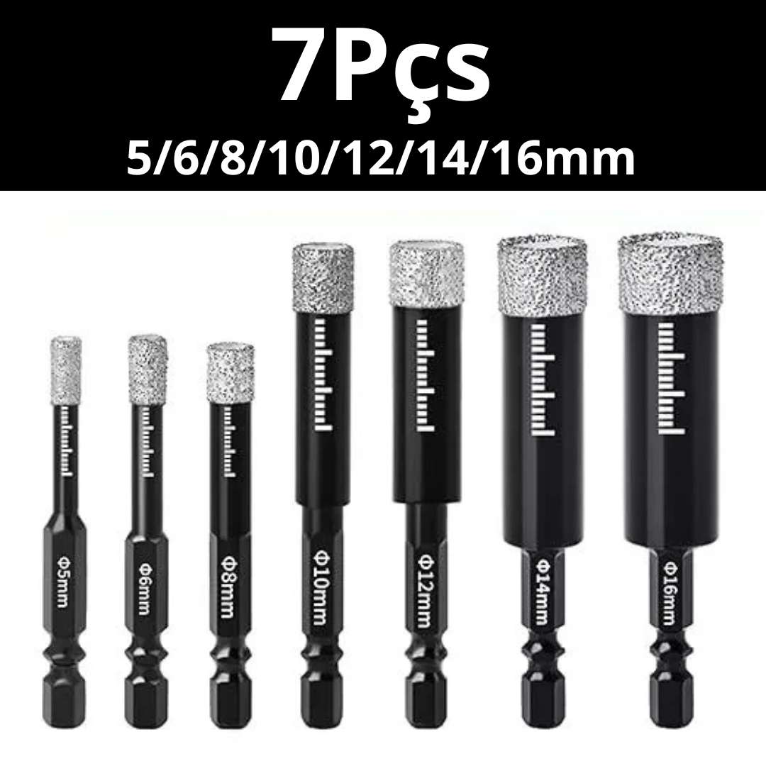 Broca Diamantada Multiuso - KIT com 7 Brocas (5/6/8/10/12/14/16mm)