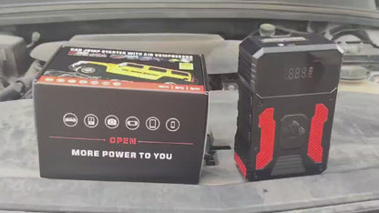 Auxiliar Partida, Bateria 4 em 1 + Compressor Ar 150 PSI com LED - AMZ