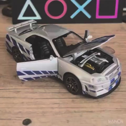 Nissan GTR R34 1:32 Diecast Liga Som Luz Portas Abríveis | AMZ Para Você