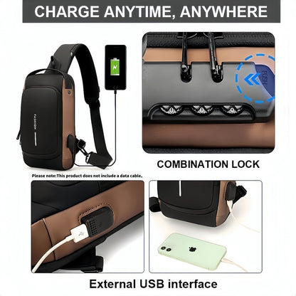 Mochila De Peito Masculina À Prova D'Água Com Trava e USB - AMZ