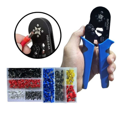 Kit Alicate Crimpar + 1250 Terminais Ilhos + Descascador 0,25 Até 10mm²