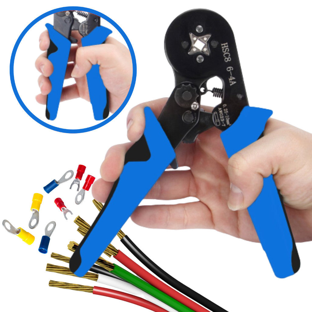 Kit Alicate Crimpar + 1250 Terminais Ilhos + Descascador 0,25 Até 10mm²