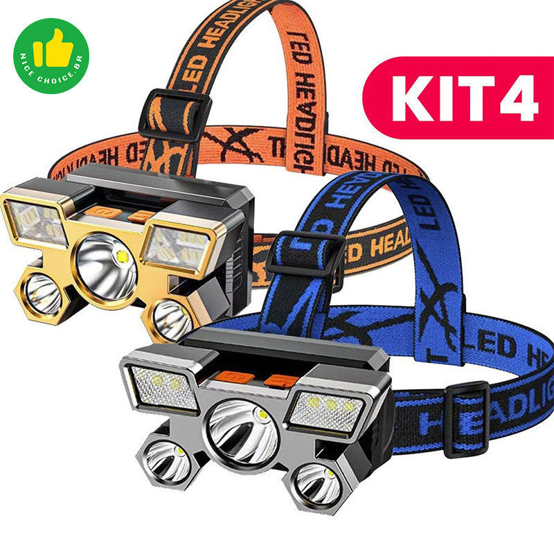 Lanterna Holofote de Cabeça 5 LED - Super Brilhante, Recarregável USB | AMZ