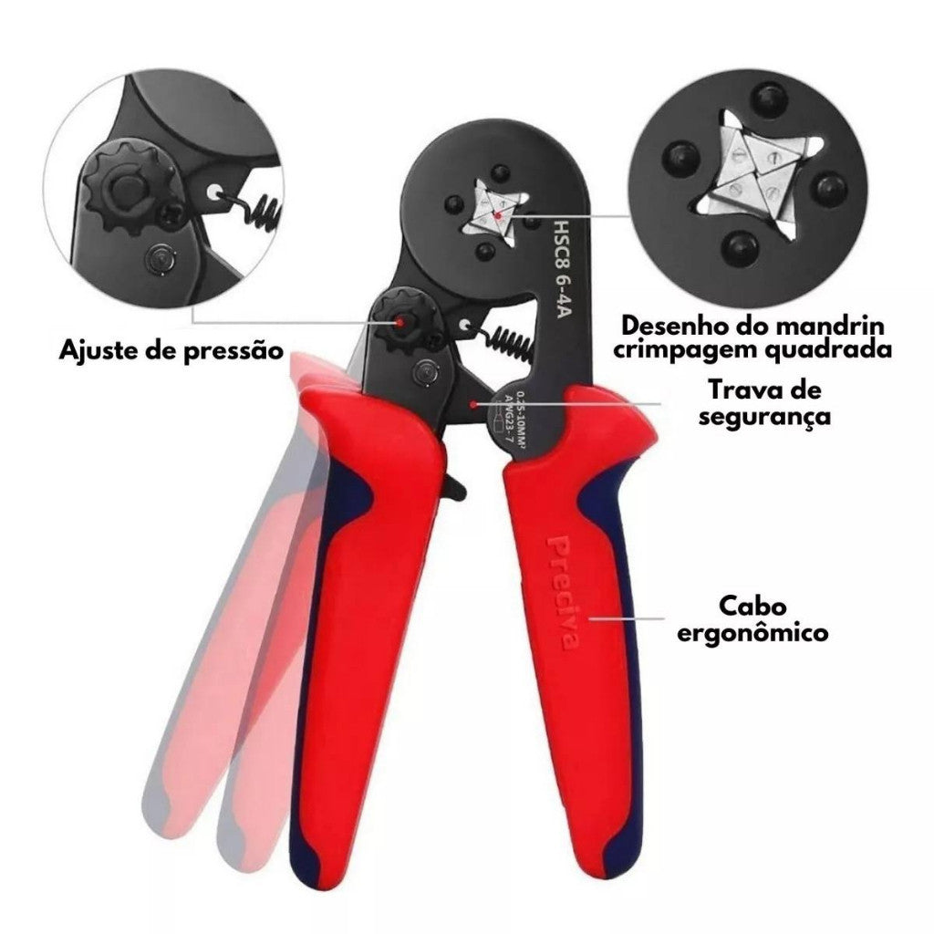 Kit Alicate Crimpar + 1250 Terminais Ilhos + Descascador 0,25 Até 10mm²