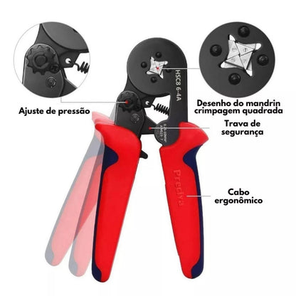 Kit Alicate Crimpar + 1250 Terminais Ilhos + Descascador 0,25 Até 10mm²