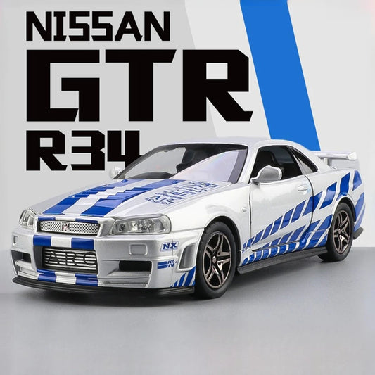 Nissan GTR R34 1:32 Diecast Liga Som Luz Portas Abríveis | AMZ Para Você
