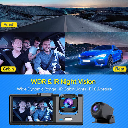 Gravador de Carro Dianteiro e Traseiro Câmera Dupla HD 3 Canais